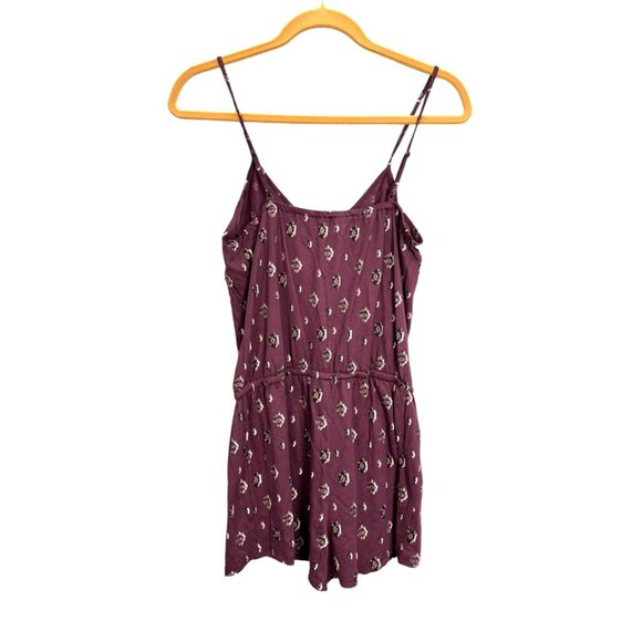 Aero Seriously Soft Jr. Womens Sz S Burgundy Floral Print Spaghetti Strap Romper - Picture 7 of 10